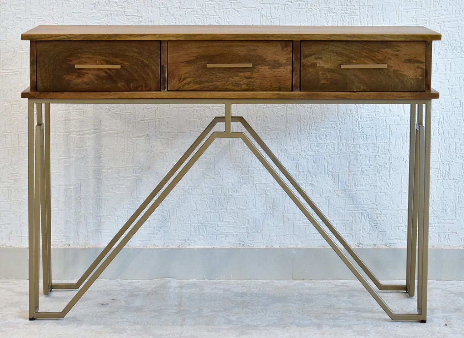 CASINO Console Hall brown Table with Golden Finish